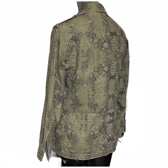 Rebecca Taylor Digital Print Snakeskin Olive Military Jacket Size XS - Picture 5 of 9